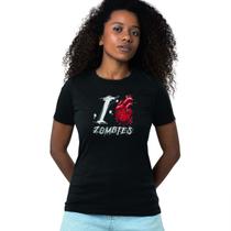 Camiseta Feminina Eu Amo Séries Zumbi de Coração Baby Look Camiseta Feminina Eu Amo Séries Zumbi de Coração Baby Look