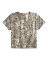 Camiseta feminina Eutten Camo Crop Top com gola redonda com estampa de folhas de ácer Camiseta feminina Eutten Camo Crop Top com gola redonda com estampa de folhas de ácer