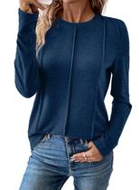 Camiseta feminina EVALESS Basic 2024 com gola redonda e manga comprida