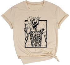 Camiseta feminina FCDIED Hot Coffee Skeleton Halloween Apricot XL Camiseta feminina FCDIED Hot Coffee Skeleton Halloween Apricot XL