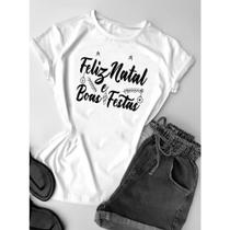 Camiseta Feminina Feliz Natal E Um Próspero Ano Novo Baby Look T-Shirt De Algodão