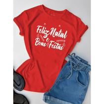 Camiseta Feminina Feliz Natal E Um Próspero Ano Novo Baby Look T-Shirt De Algodão