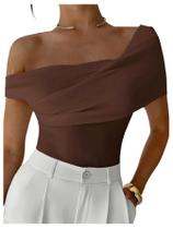 Camiseta feminina Floerns Elegant Off The Shoulder, marrom Camiseta feminina Floerns Elegant Off The Shoulder, marrom
