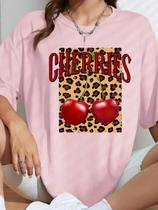 Camiseta Feminina Fresh Cereja e Onça Personalizada Em Alta Leve Confortável Cereja