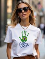 Camiseta Feminina GuGi Estampa Brasil Manga Curta 100% Algodão Casual