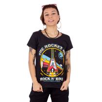 Camiseta Feminina Guitarra Rocket Flying V Preta Jaguar