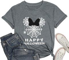 Camiseta feminina Halloweentown University com estampa de abóbora cinza