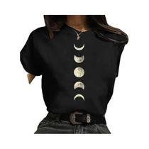 Camiseta Feminina Harajuku com Estampa de Lua Preta - Top Casual e Estiloso