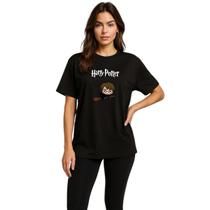 Camiseta Feminina Harry Potter Lançamento Oversize Preta Camiseta Feminina Harry Potter Lançamento Oversize Preta
