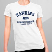 Camiseta Feminina Hawkins School Serie Stranger Things 100% Algodão Premium