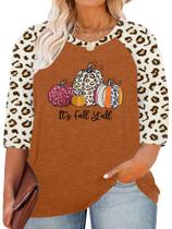 Camiseta feminina HDLTE tamanho grande, abóbora de Halloween, manga 3/4