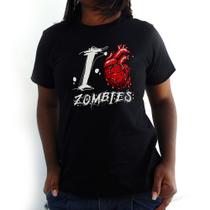 Camiseta Feminina I Love Zombies Preta - Hipsters