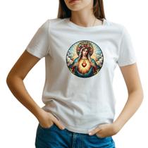 Camiseta feminina Imaculado Coração manga curta religião fé novidade