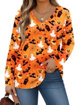 Camiseta feminina IN'VOLAND Halloween tamanho grande laranja 2X Camiseta feminina IN'VOLAND Halloween tamanho grande laranja 2X