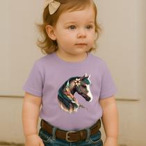 Camiseta Feminina Infantil Estampa Cavalo Modinha Nova Tendência Premium Tecido 100 % Algodão Fofo