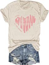 Camiseta feminina IQJGDD Eternal Love Heart Print, algodão bege Camiseta feminina IQJGDD Eternal Love Heart Print, algodão bege