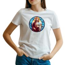 Camiseta feminina Jesus Cristo Vitral manga curta moda verão