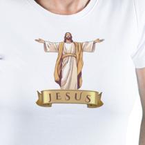 Camiseta feminina Jesus de braços abertos manga curta Moda Novidade