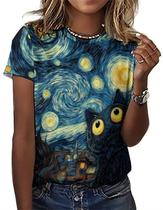 Camiseta feminina Joo Meryer Starry Night, solta, manga curta
