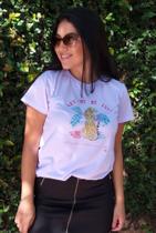 Camiseta feminina kavic tshirt branca onça