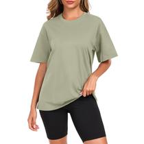 Camiseta feminina KEEPSHOWING de grandes dimensões de algodão verde claro Camiseta feminina KEEPSHOWING de grandes dimensões de algodão verde claro