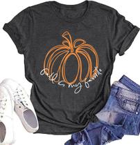 Camiseta feminina kfulemai com estampa de leopardo de abóbora de Halloween Camiseta feminina kfulemai com estampa de leopardo de abóbora de Halloween