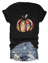 Camiseta feminina Kfulemai com estampa de leopardo de abóbora de Halloween Camiseta feminina Kfulemai com estampa de leopardo de abóbora de Halloween