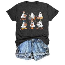 Camiseta feminina KIDDAD Halloween Pumpkin Ghost de algodão S-XXL