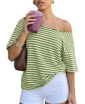 Camiseta feminina KIGRAD Y2k Off Shoulder listrada de tamanho grande