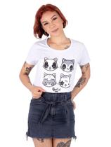 Camiseta Feminina Kiss Cat Branca Camiseta Feminina Kiss Cat Branca