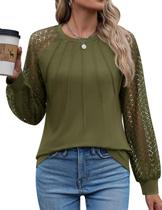 Camiseta feminina Kistore, renda, manga comprida, verde militar, XL Camiseta feminina Kistore, renda, manga comprida, verde militar, XL