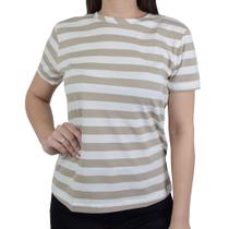 Camiseta Feminina Lado Avesso MC Listrada Bege - L12543