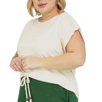 Camiseta Feminina Lepoque Plus Size Linho Bege - 2961