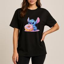 Camiseta Feminina Lilo Stich Donuts Oversize Lançamento