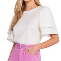 Camiseta Feminina Linzzi MC Babados Off White - 77494