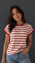 Camiseta Feminina Listrada Manga Curta Casual Básica Confortável Tamanho Único Camiseta Feminina Listrada Manga Curta Casual Básica Confortável Tamanho Único