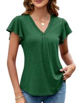 Camiseta feminina LOMON com babados, decote em V, manga curta, casual