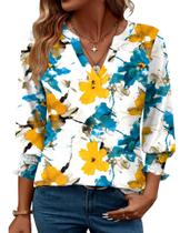 Camiseta feminina LOMON com decote em V e manga 3/4, blusa casual