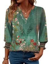 Camiseta feminina LOMON com decote em V e manga 3/4, blusa casual