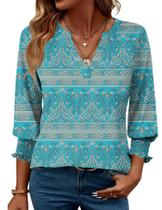 Camiseta feminina LOMON com decote em V e manga 3/4, blusa casual