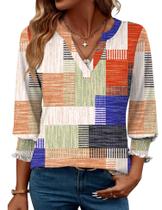 Camiseta feminina LOMON com decote em V e manga 3/4, blusa casual