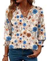 Camiseta feminina LOMON com decote em V e manga 3/4, blusa casual