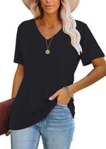 Camiseta feminina Lunivop de verão com decote em V e manga curta preta