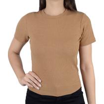 Camiseta Feminina LZT Cropped Canelado Marrom - 8077