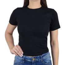Camiseta Feminina LZT Cropped Canelado Preta - 8077 Camiseta Feminina LZT Cropped Canelado Preta - 8077