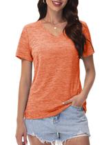 Camiseta feminina MAGCOMSEN com decote em V com proteção solar laranja S Camiseta feminina MAGCOMSEN com decote em V com proteção solar laranja S