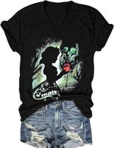 Camiseta feminina Magical Princess Kingdom Magic com decote em V preta