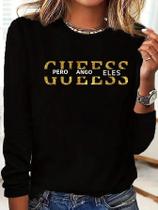Camiseta Feminina Manga Comprida - Estampa Cruzada - Casual - Outono/Inverno