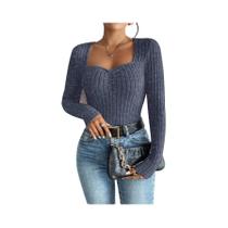 Camiseta Feminina Manga Comprida Gola Diamante - Outono/Inverno - Moda Casual