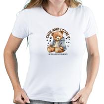 Camiseta feminina manga curta babylook Urso Lovely Modelo Fofo